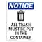 Signmission OSHA Notice, 7" Height, All Trash Must Be Sign With Symbol, 7" X 5", Portrait OS-NS-D-57-V-10129 - alternate 1